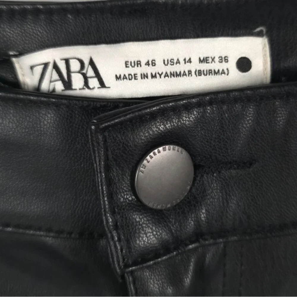NWT ZARA FAUX LEATHER 90’s WIDE LEG Pants High Waist 2969/245/800 Size 14‎